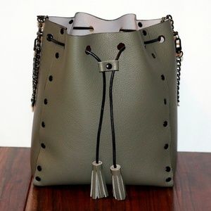 olive green leather bucket bag, handmade item